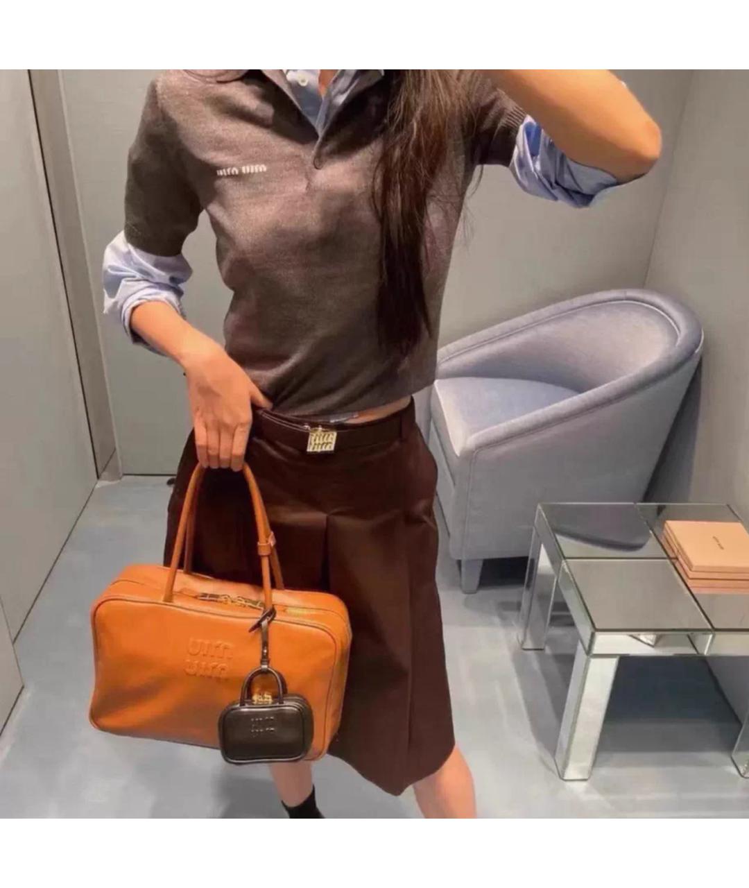 MIU MIU Коричневая хлопковая юбка миди, фото 4