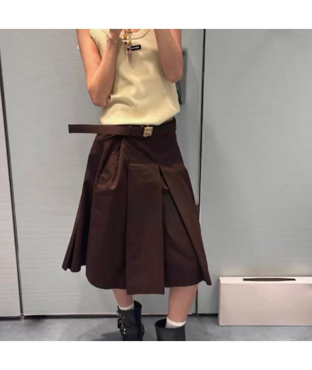 MIU MIU Коричневая хлопковая юбка миди, фото 5