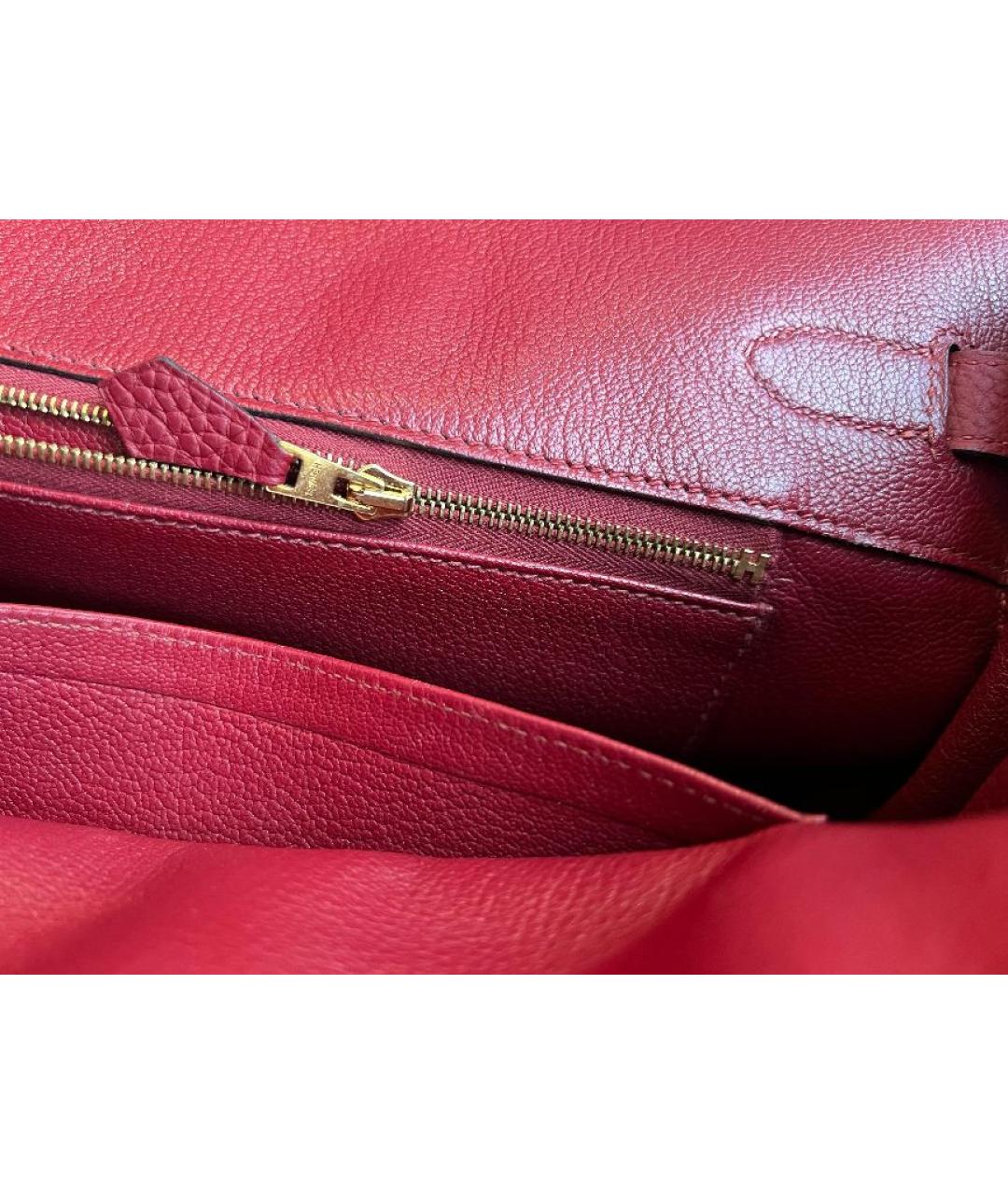 HERMES Бордовая кожаная сумка с короткими ручками, фото 7