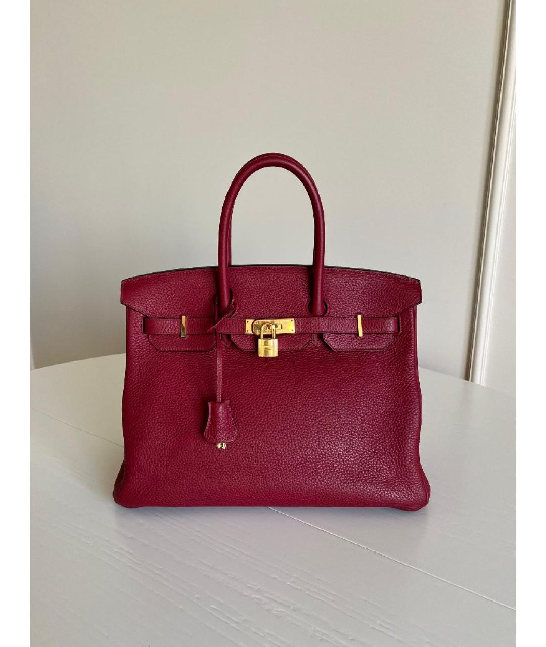 HERMES Бордовая кожаная сумка с короткими ручками, фото 9