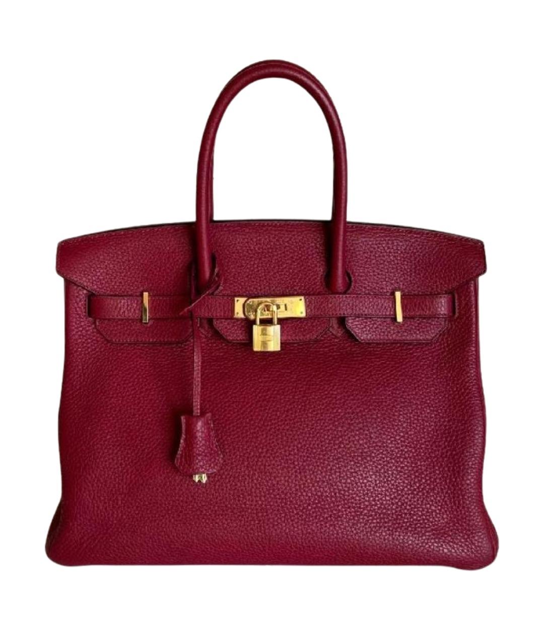HERMES Бордовая кожаная сумка с короткими ручками, фото 1