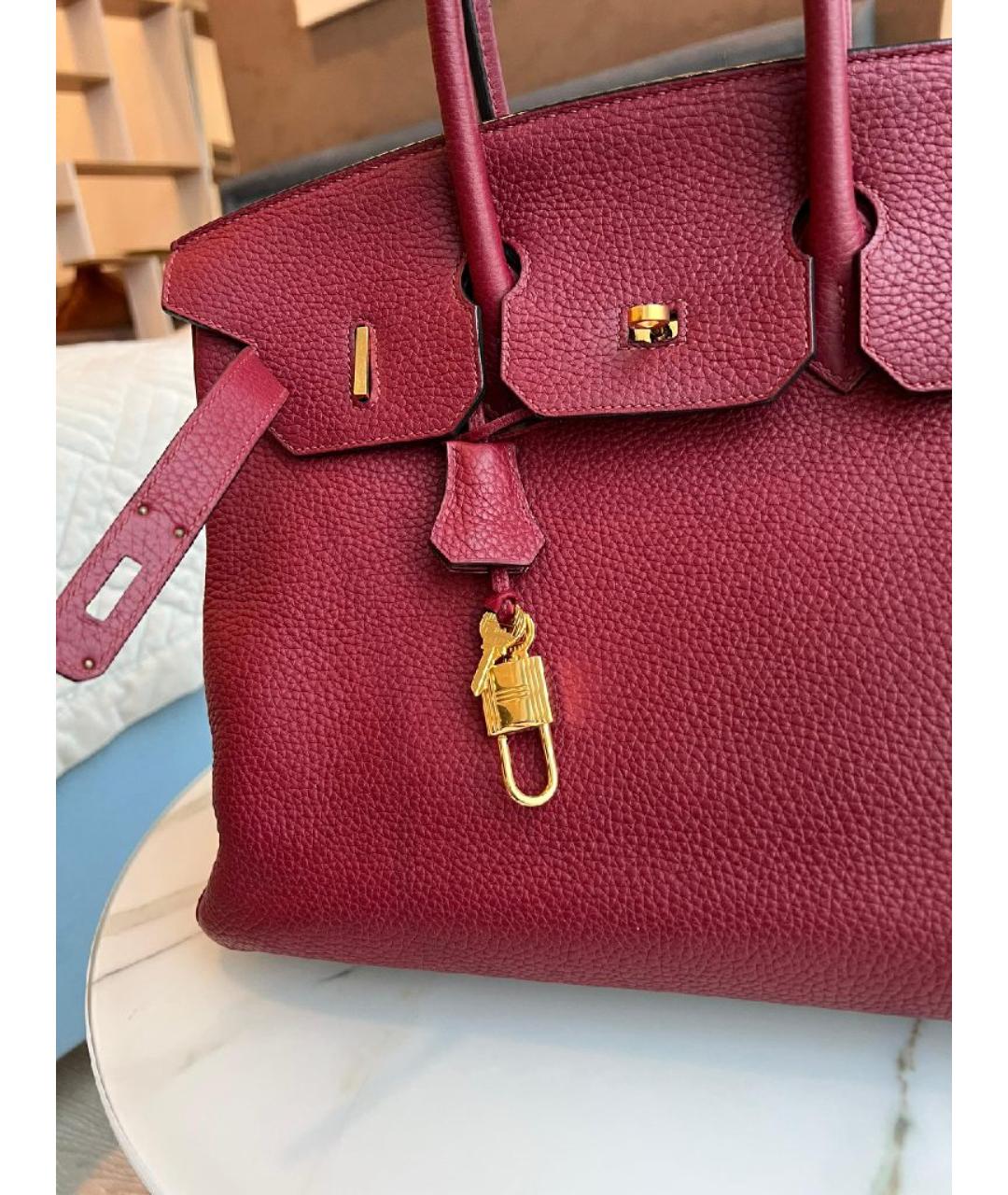 HERMES Бордовая кожаная сумка с короткими ручками, фото 2