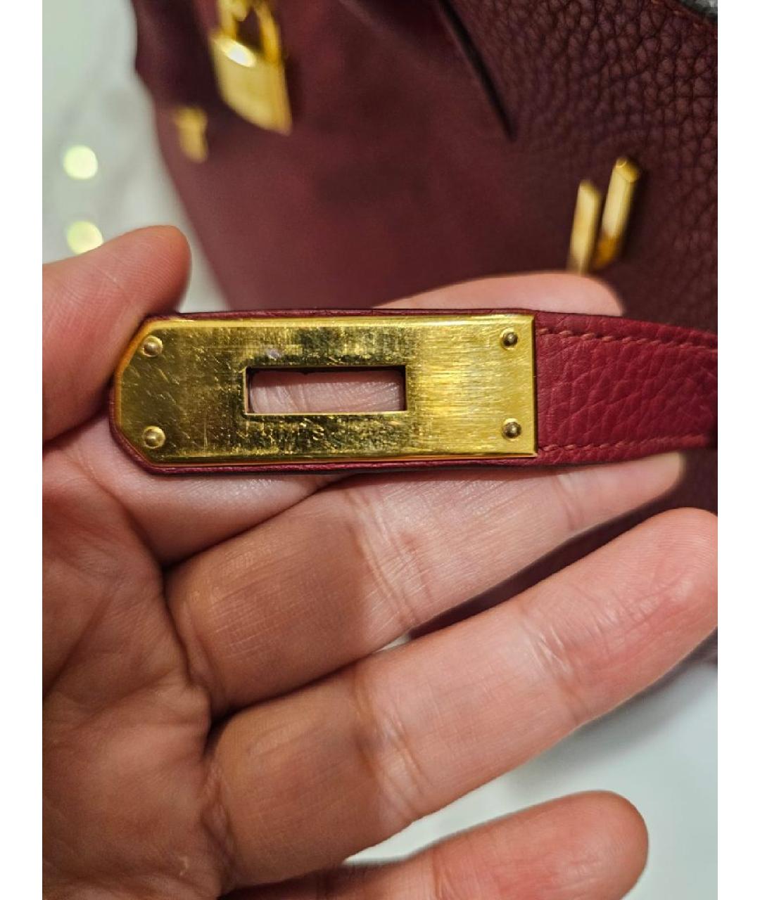 HERMES Бордовая кожаная сумка с короткими ручками, фото 5