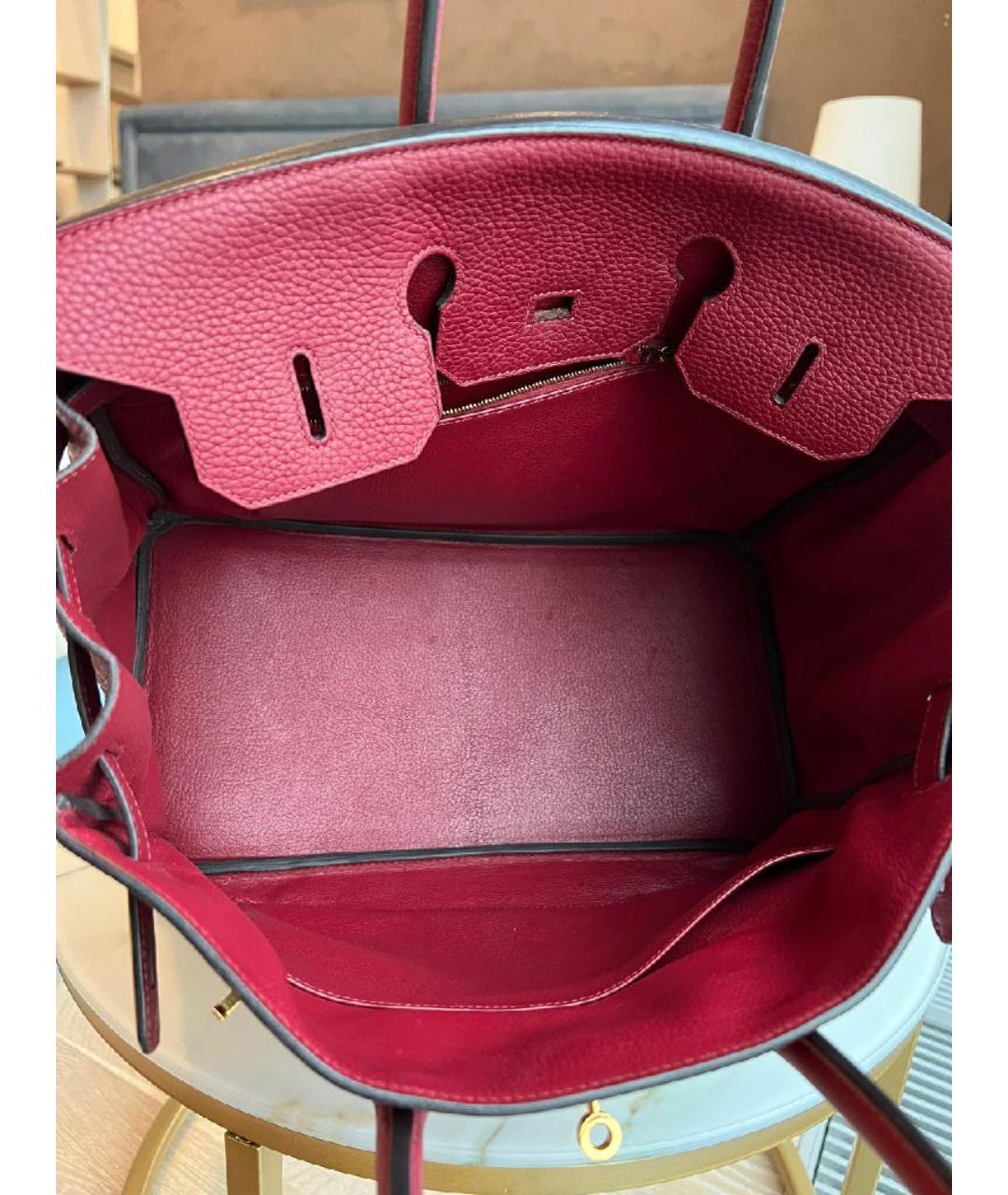 HERMES Бордовая кожаная сумка с короткими ручками, фото 3