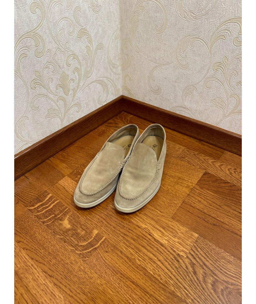 LORO PIANA Бежевые замшевые лоферы, фото 5