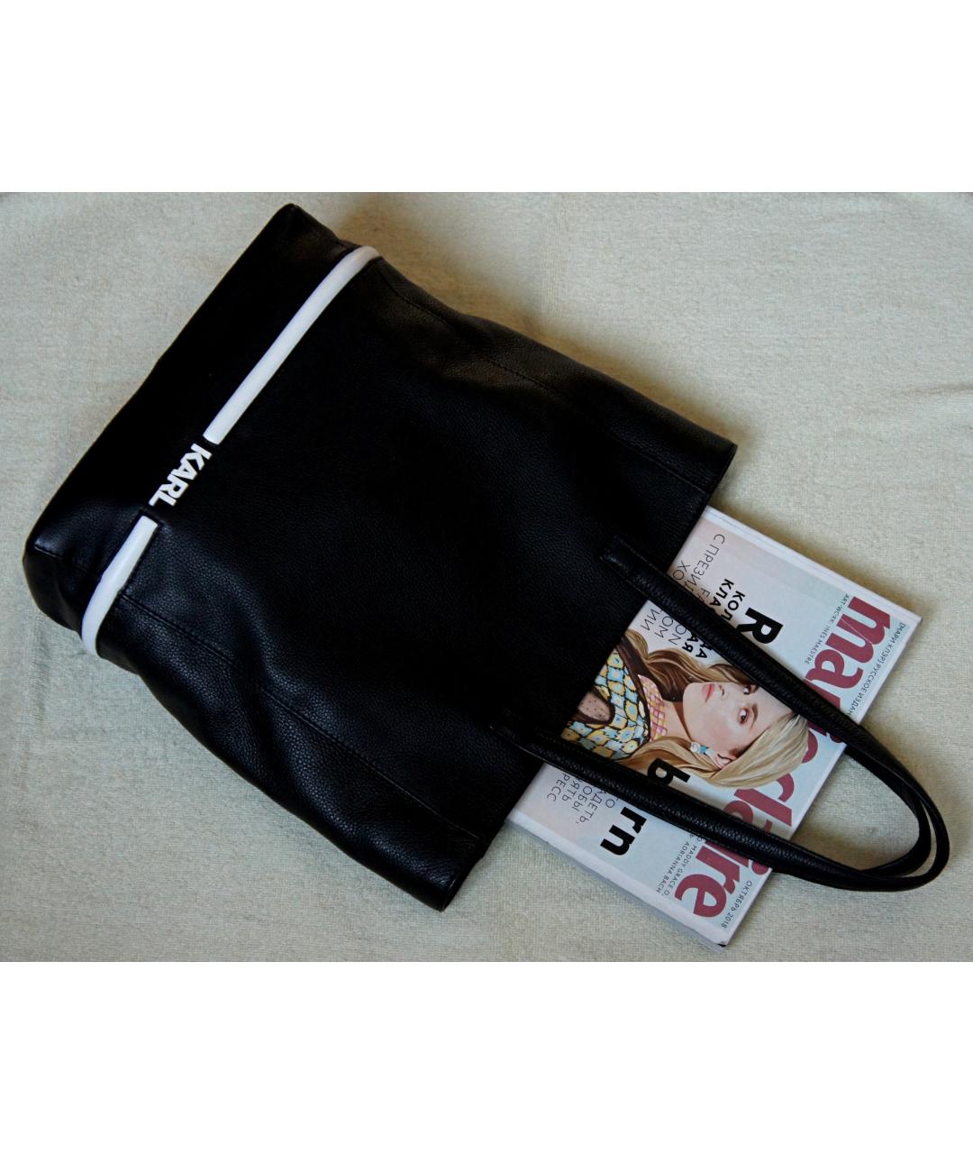 KARL LAGERFELD Черная кожаная сумка тоут, фото 2