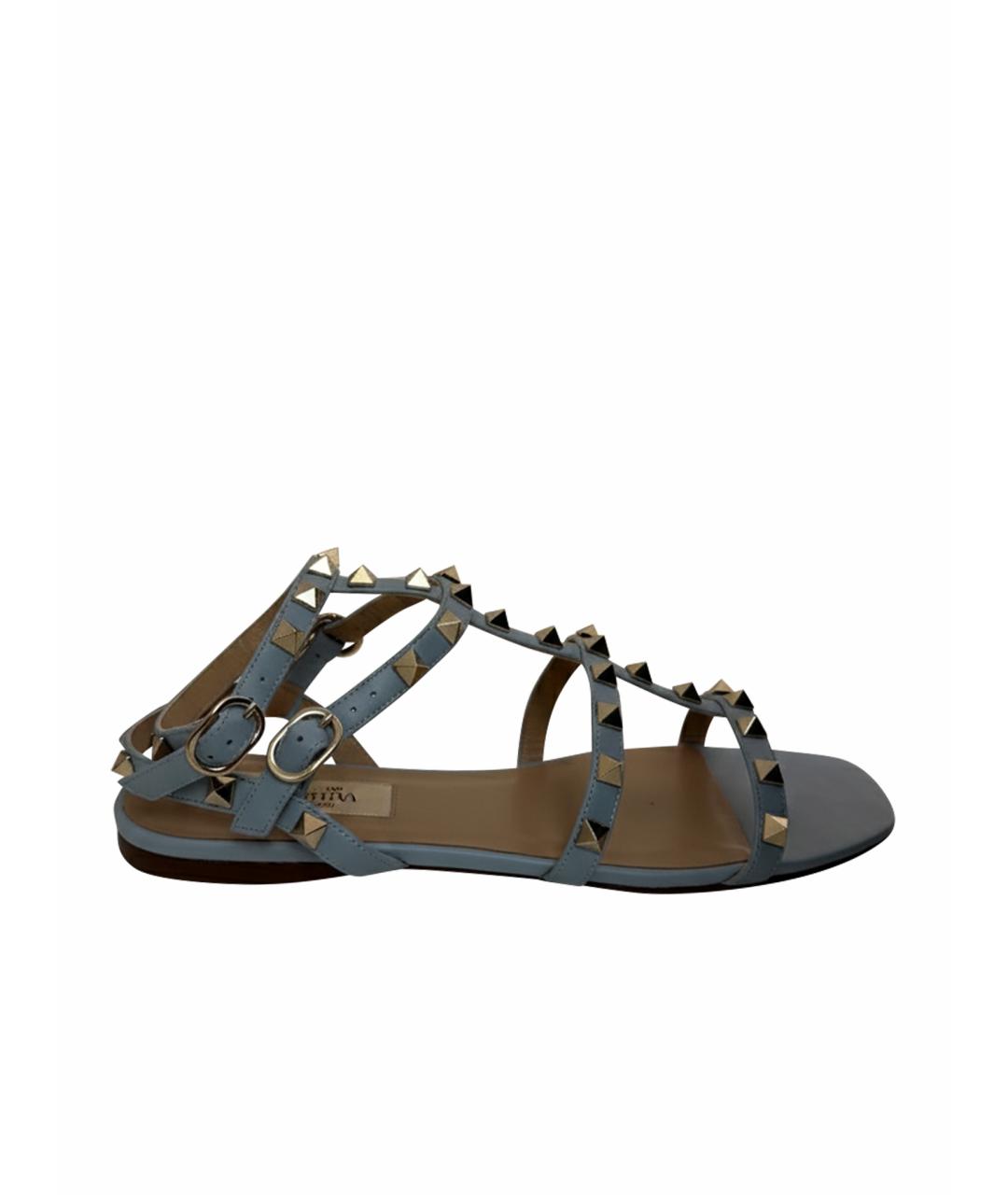 VALENTINO Голубые кожаные босоножки, фото 1