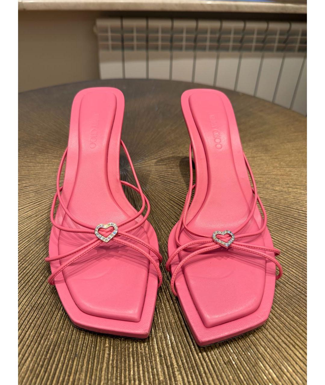 JIMMY CHOO Розовые кожаные мюли, фото 2