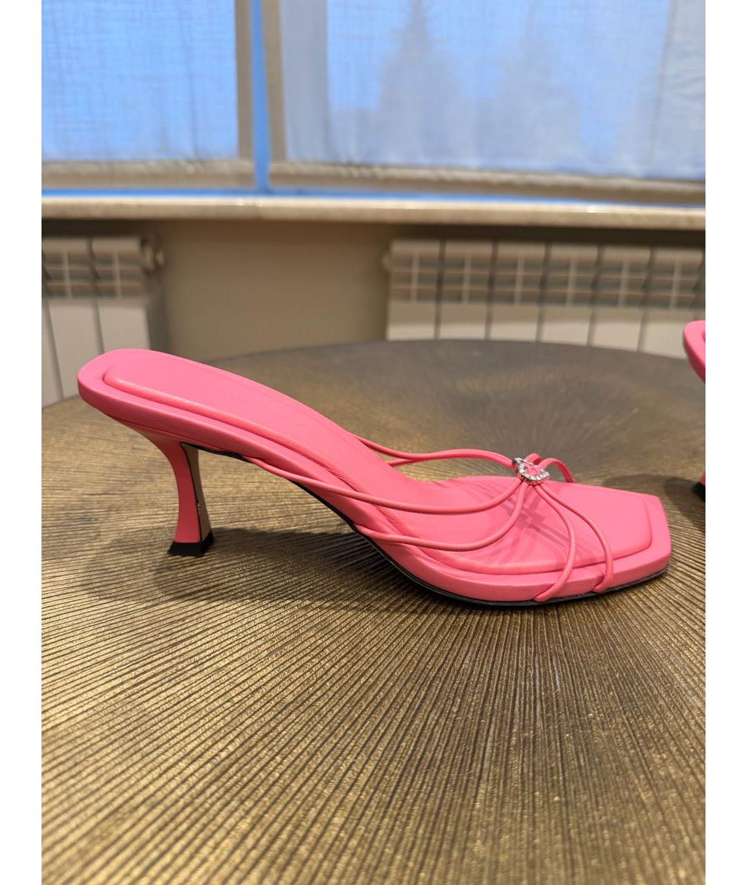 JIMMY CHOO Розовые кожаные мюли, фото 7