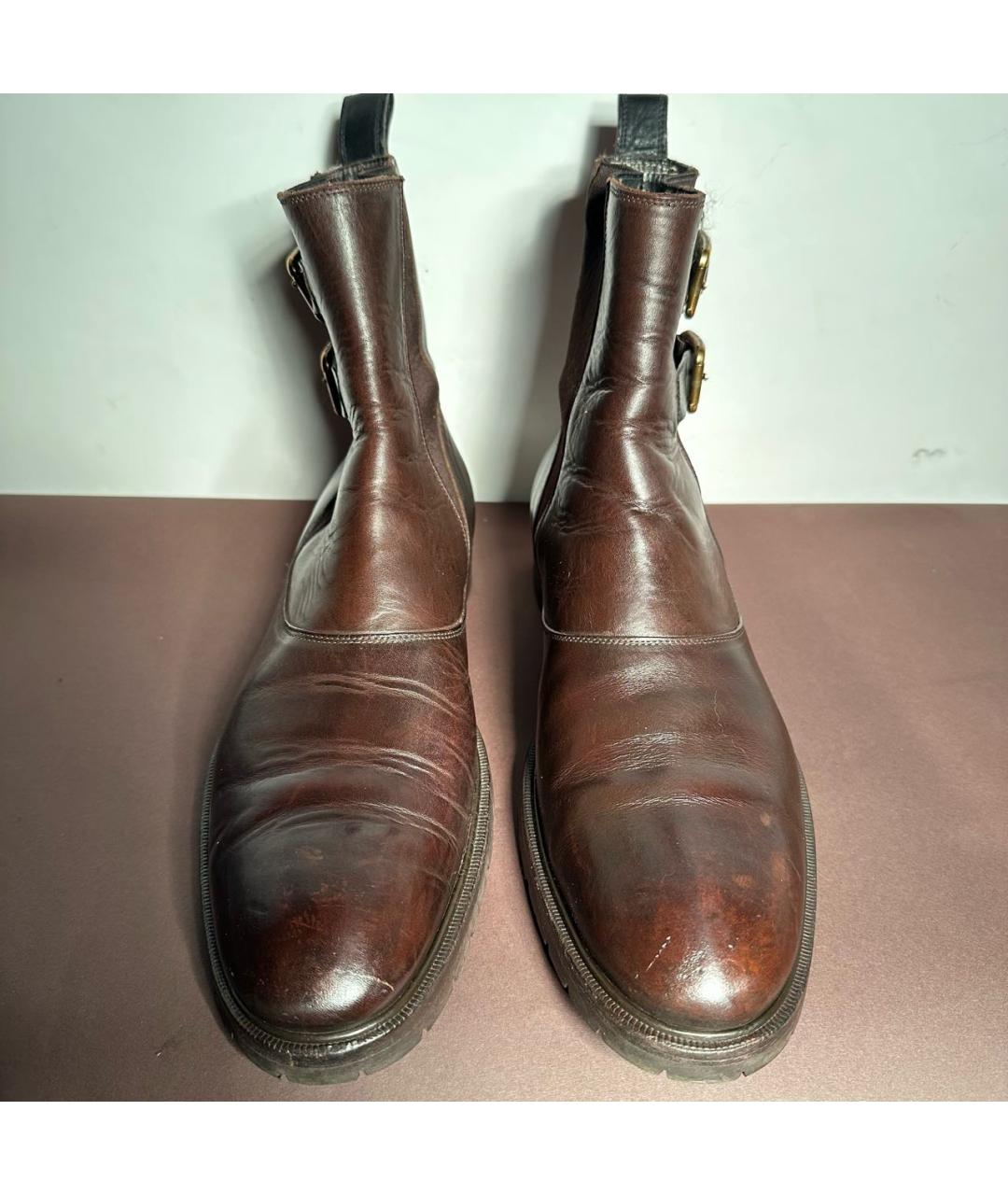 DOLCE&GABBANA Коричневые кожаные высокие ботинки, фото 2