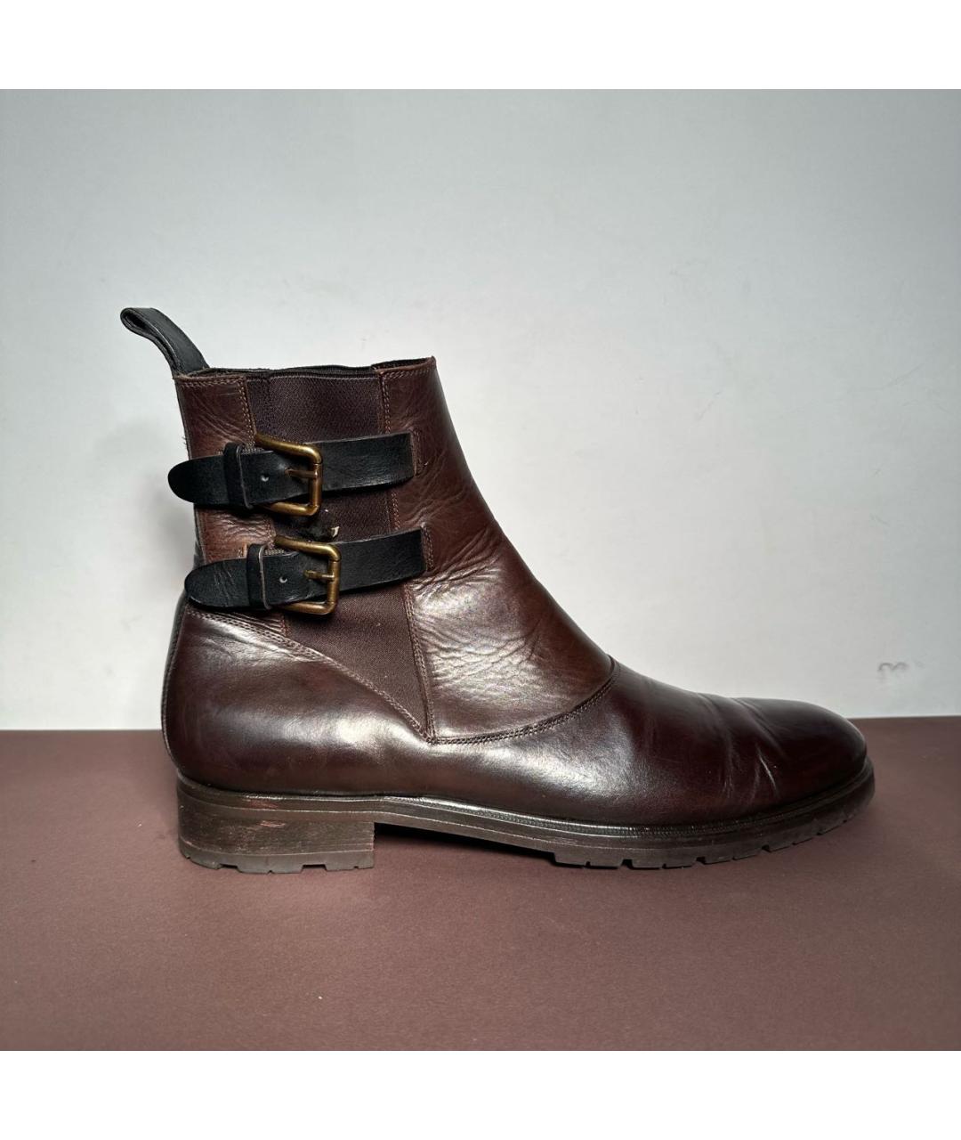 DOLCE&GABBANA Коричневые кожаные высокие ботинки, фото 6