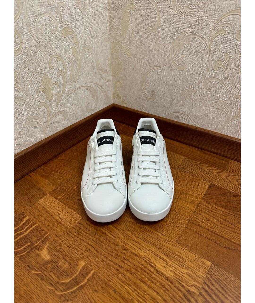 DOLCE&GABBANA Белые кожаные низкие кроссовки / кеды, фото 3