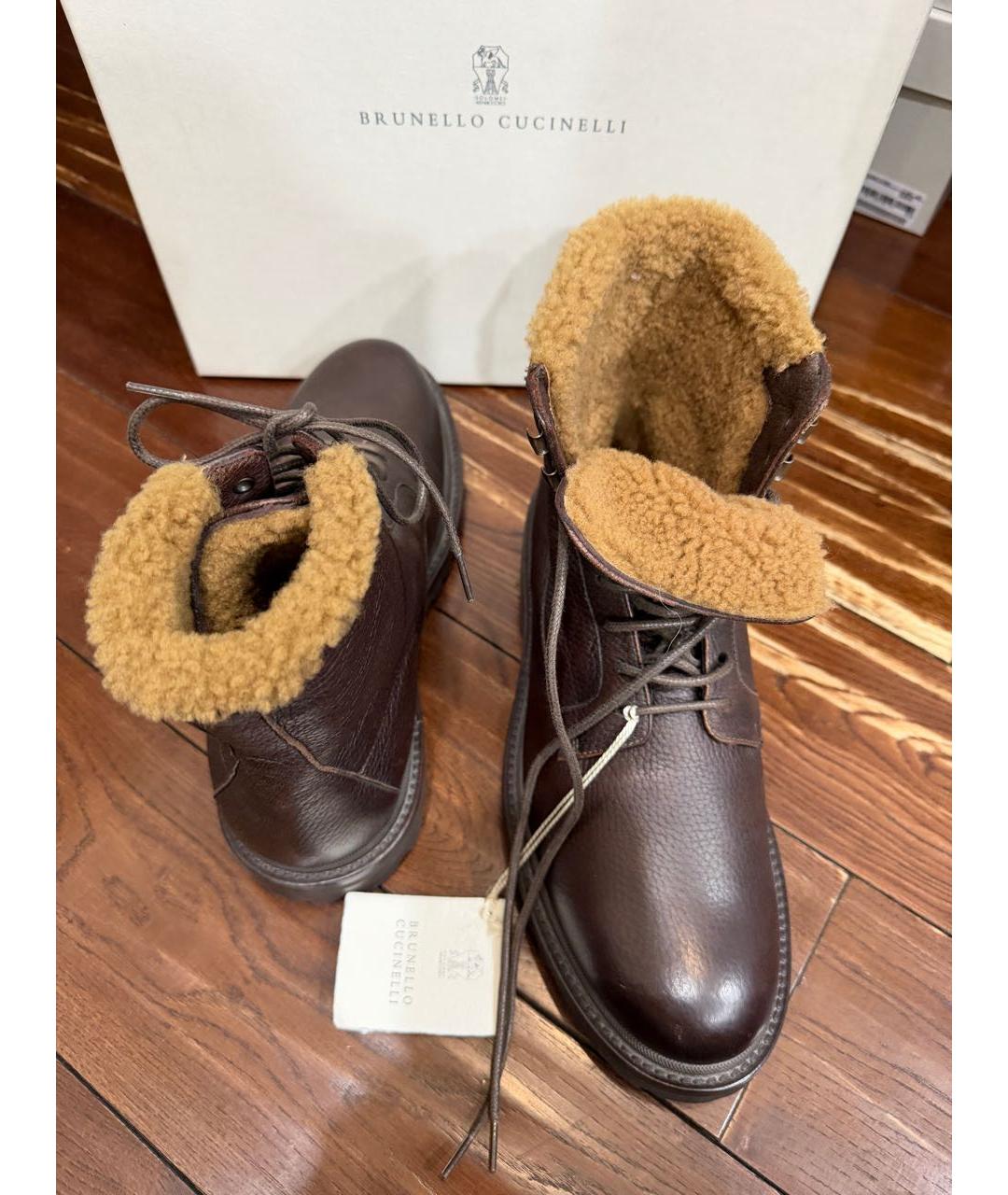 BRUNELLO CUCINELLI Коричневые кожаные высокие ботинки, фото 4