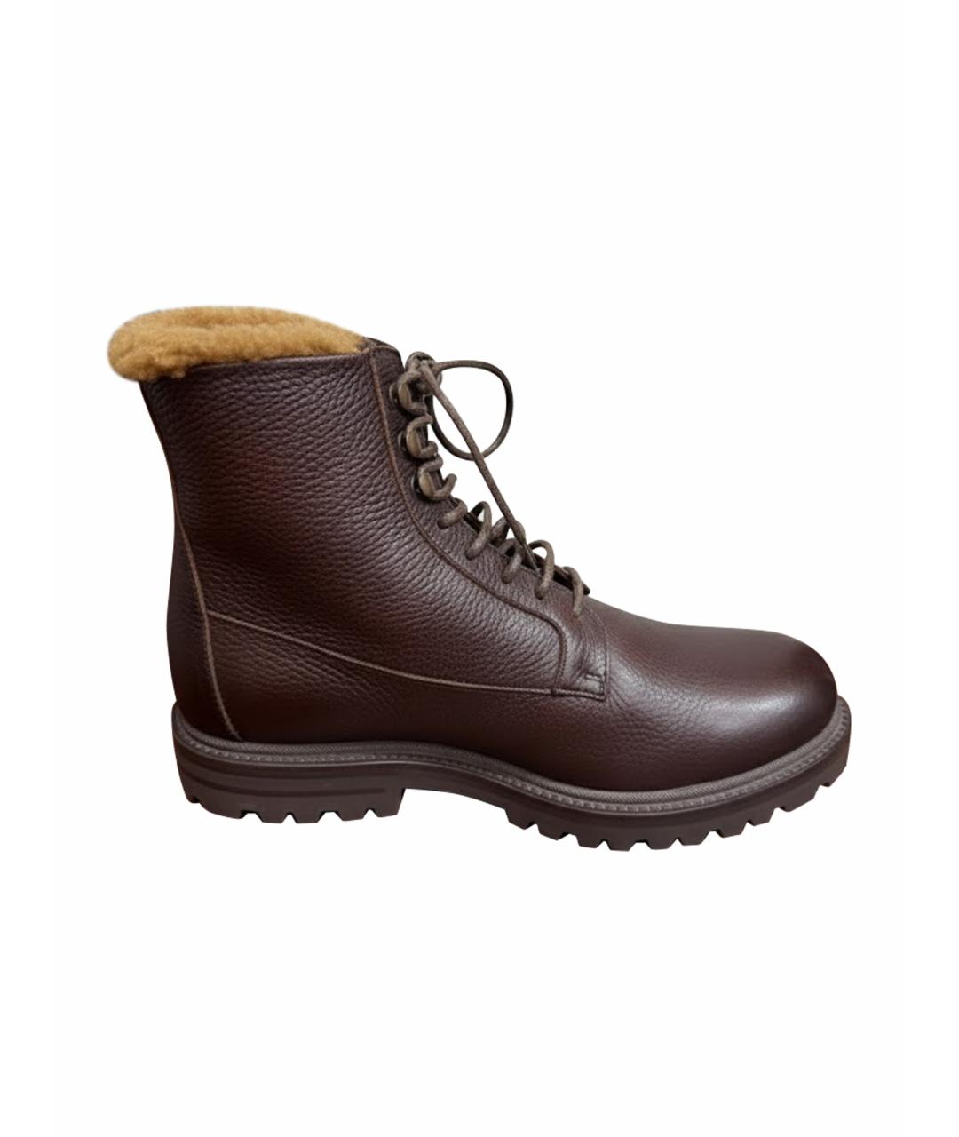 BRUNELLO CUCINELLI Коричневые кожаные высокие ботинки, фото 1