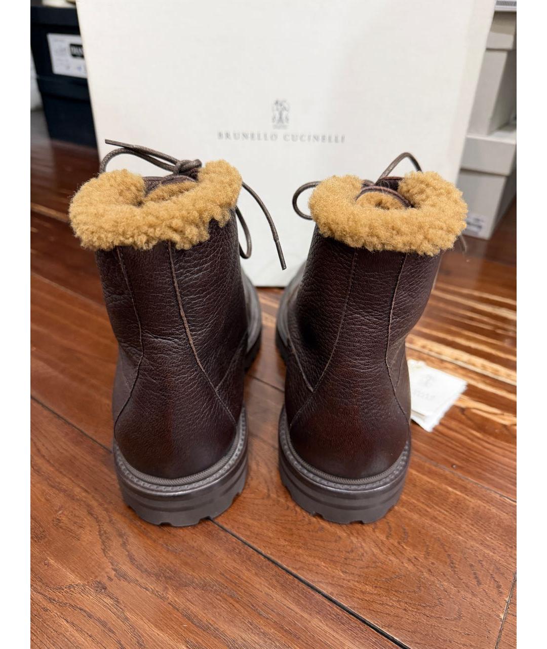 BRUNELLO CUCINELLI Коричневые кожаные высокие ботинки, фото 3