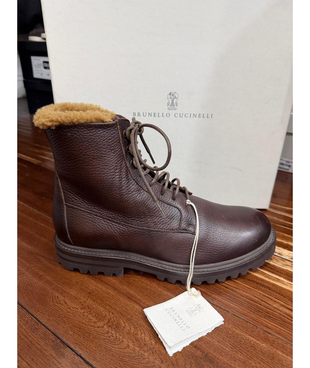 BRUNELLO CUCINELLI Коричневые кожаные высокие ботинки, фото 5