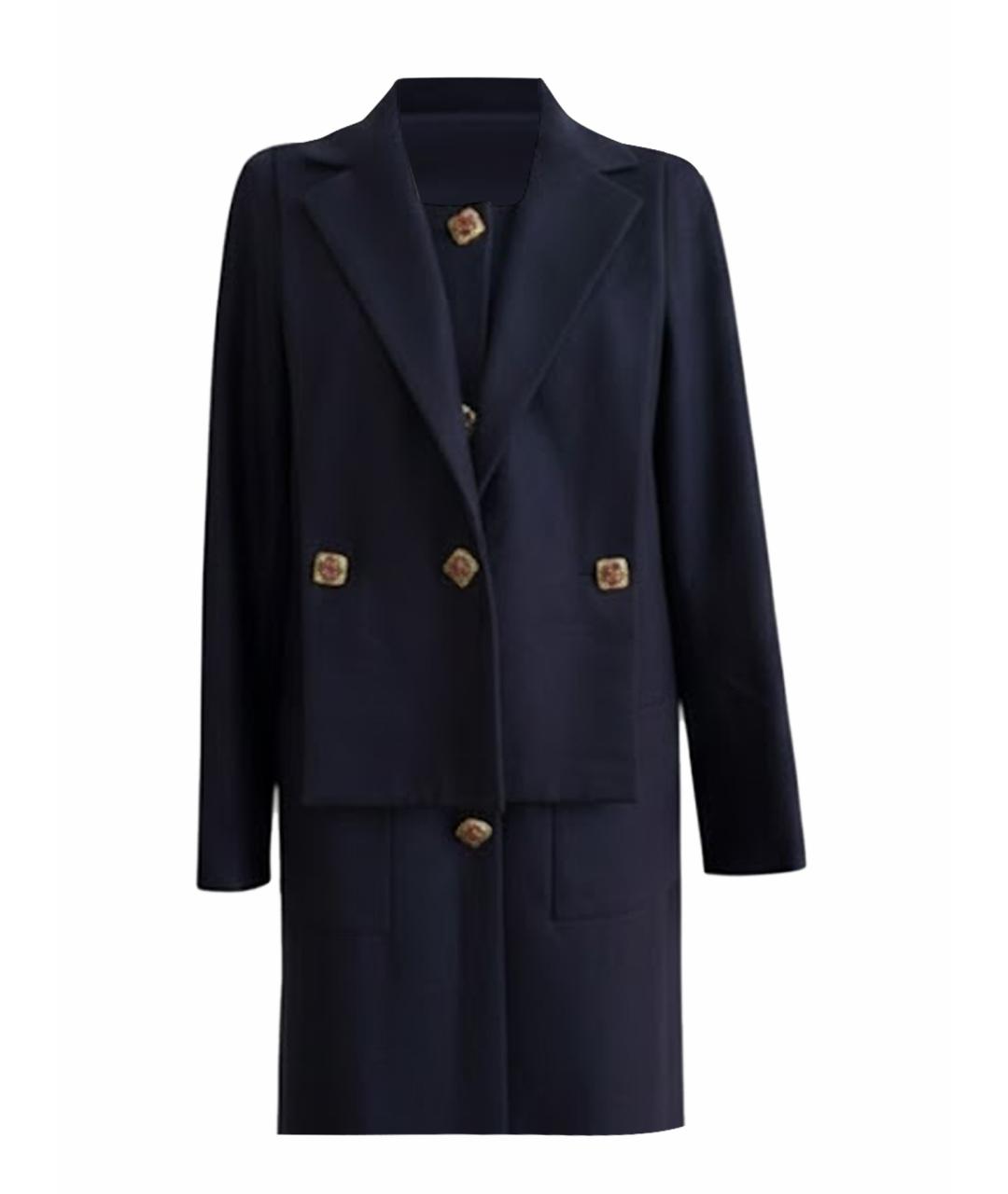CHANEL Темно-синее шерстяное пальто, фото 1