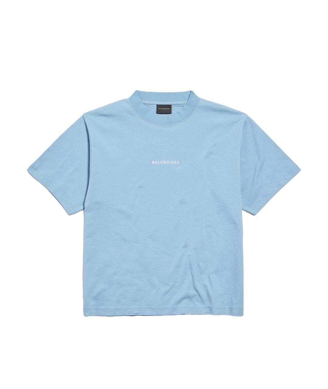 BALENCIAGA Синяя хлопковая футболка, фото 1