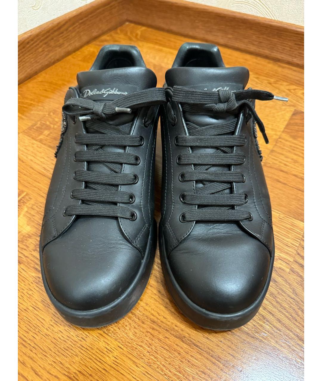 DOLCE&GABBANA Черные кожаные низкие кроссовки / кеды, фото 3