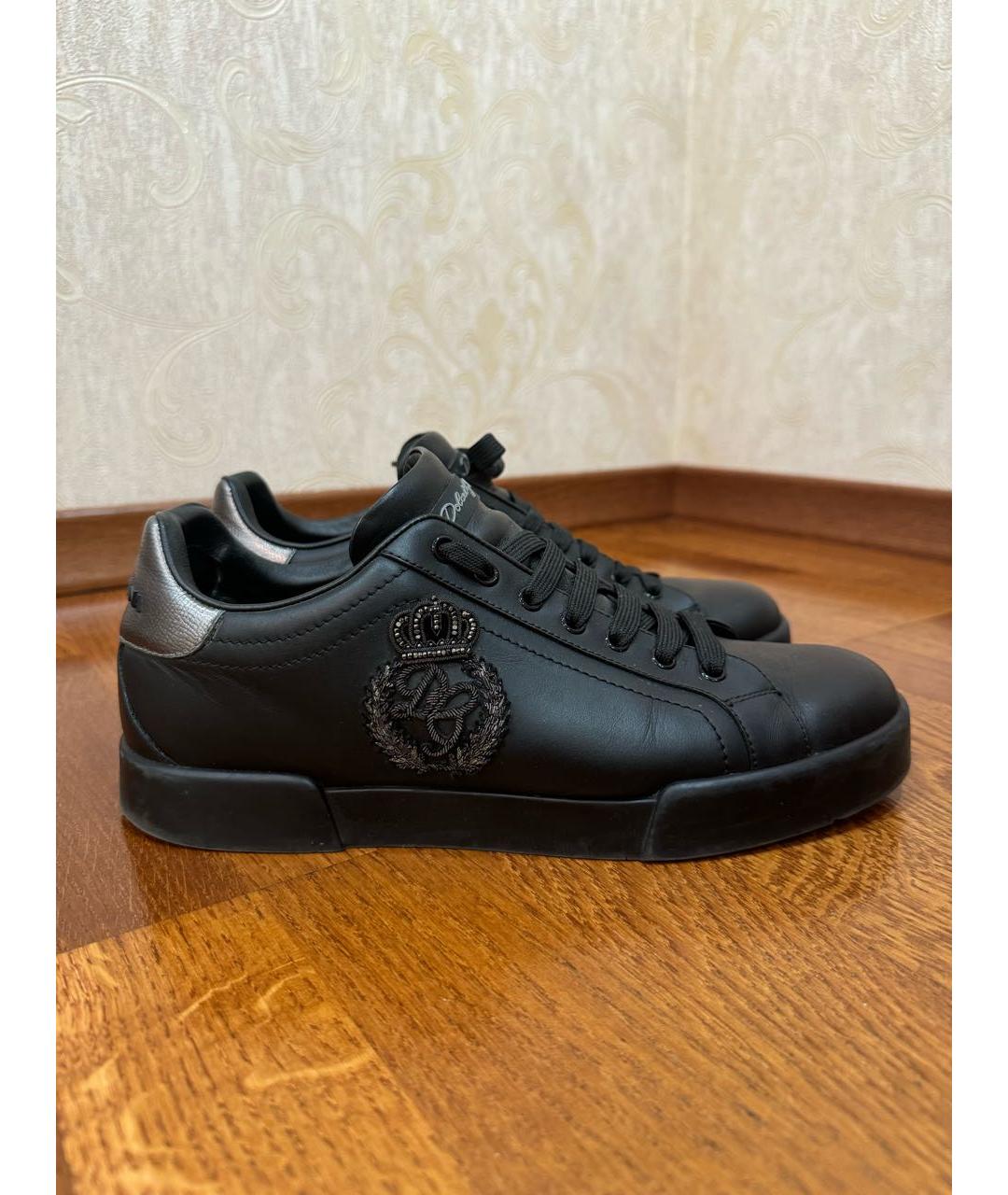 DOLCE&GABBANA Черные кожаные низкие кроссовки / кеды, фото 6