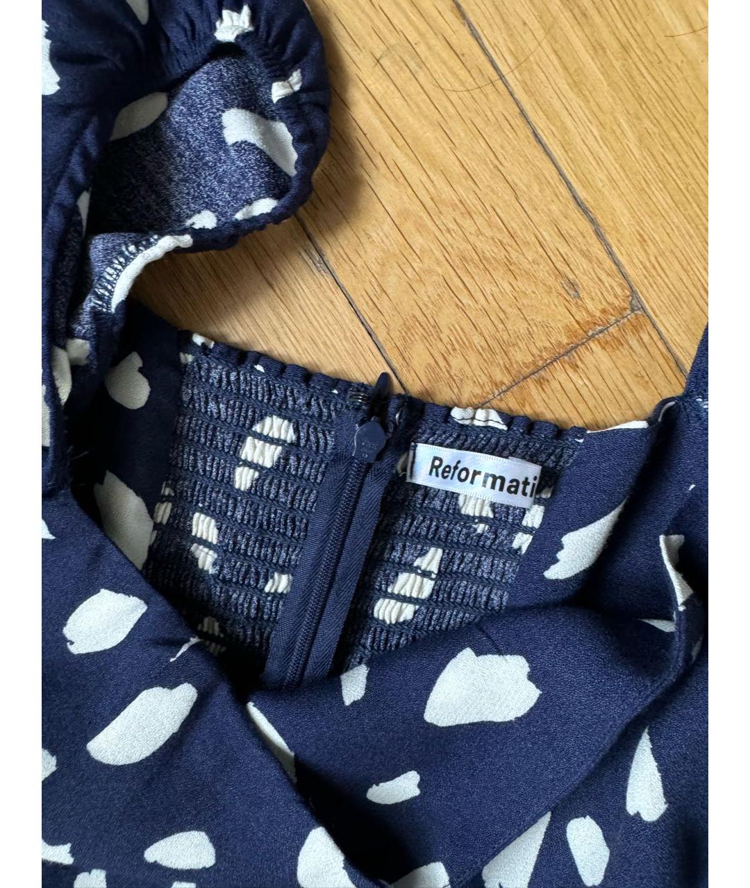 REFORMATION Темно-синее вискозное повседневное платье, фото 4