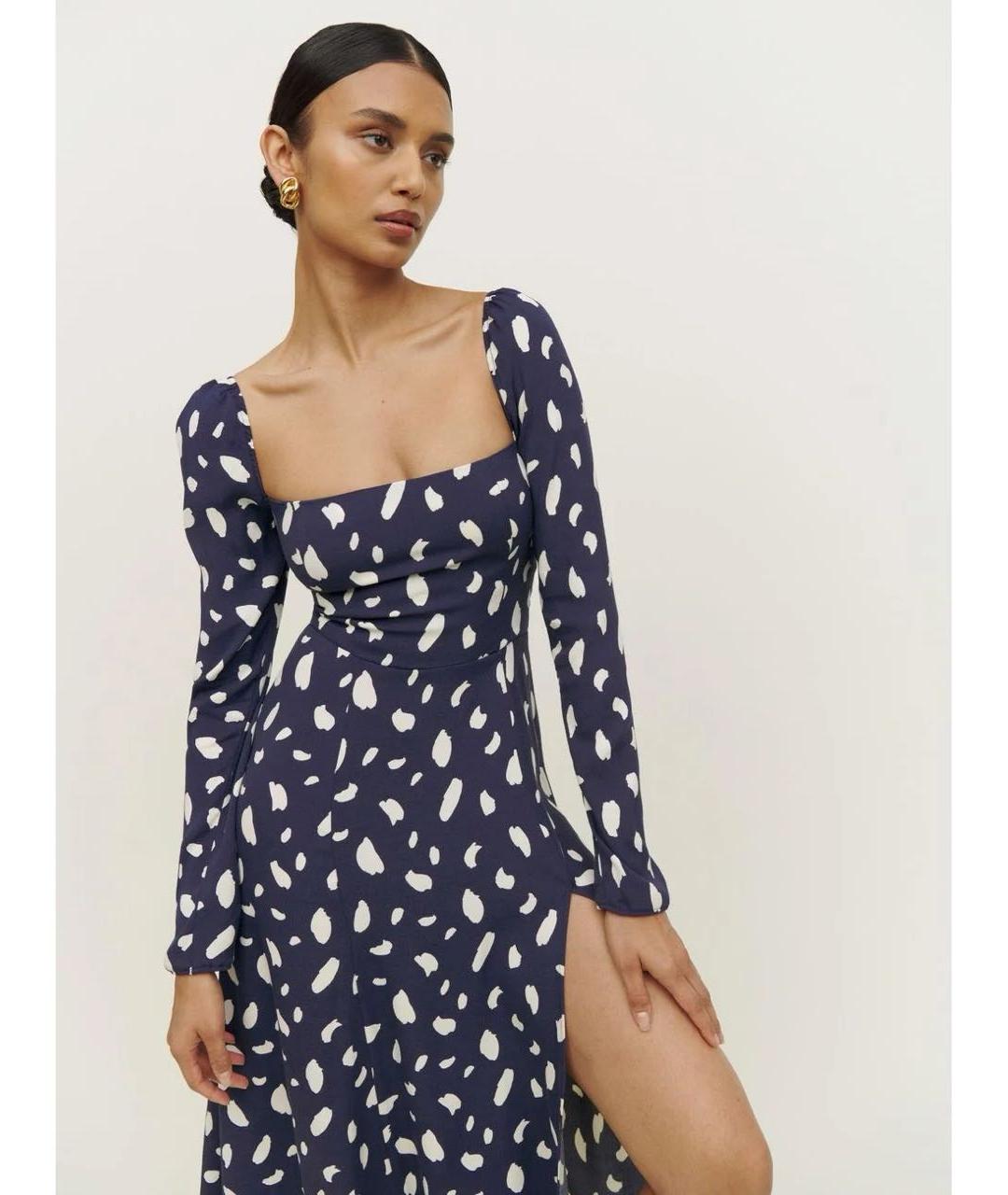 REFORMATION Темно-синее вискозное повседневное платье, фото 7