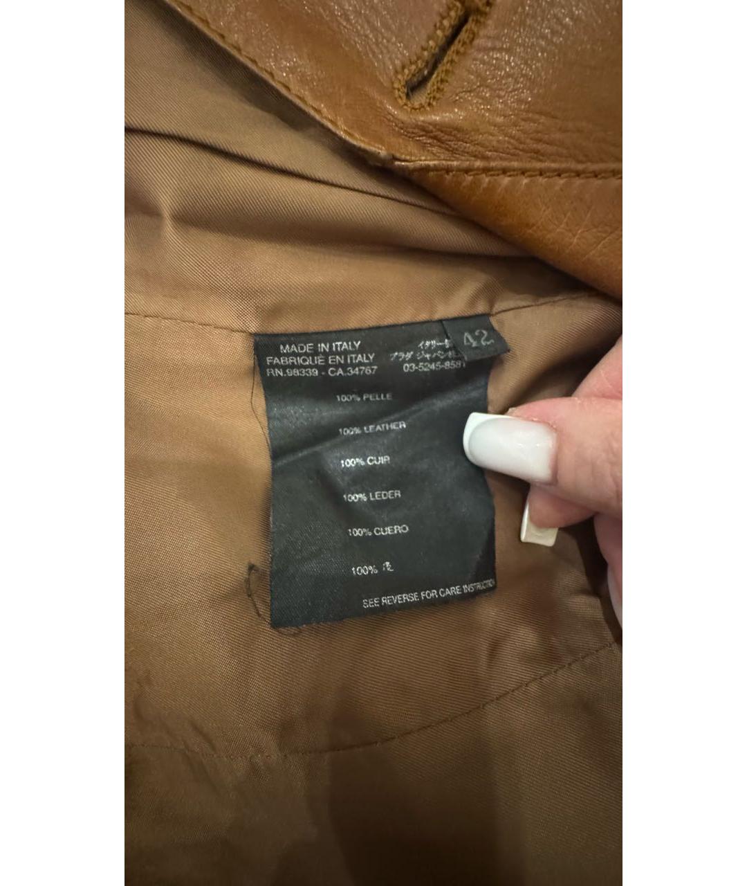 PRADA Горчичный кожаный жакет/пиджак, фото 4