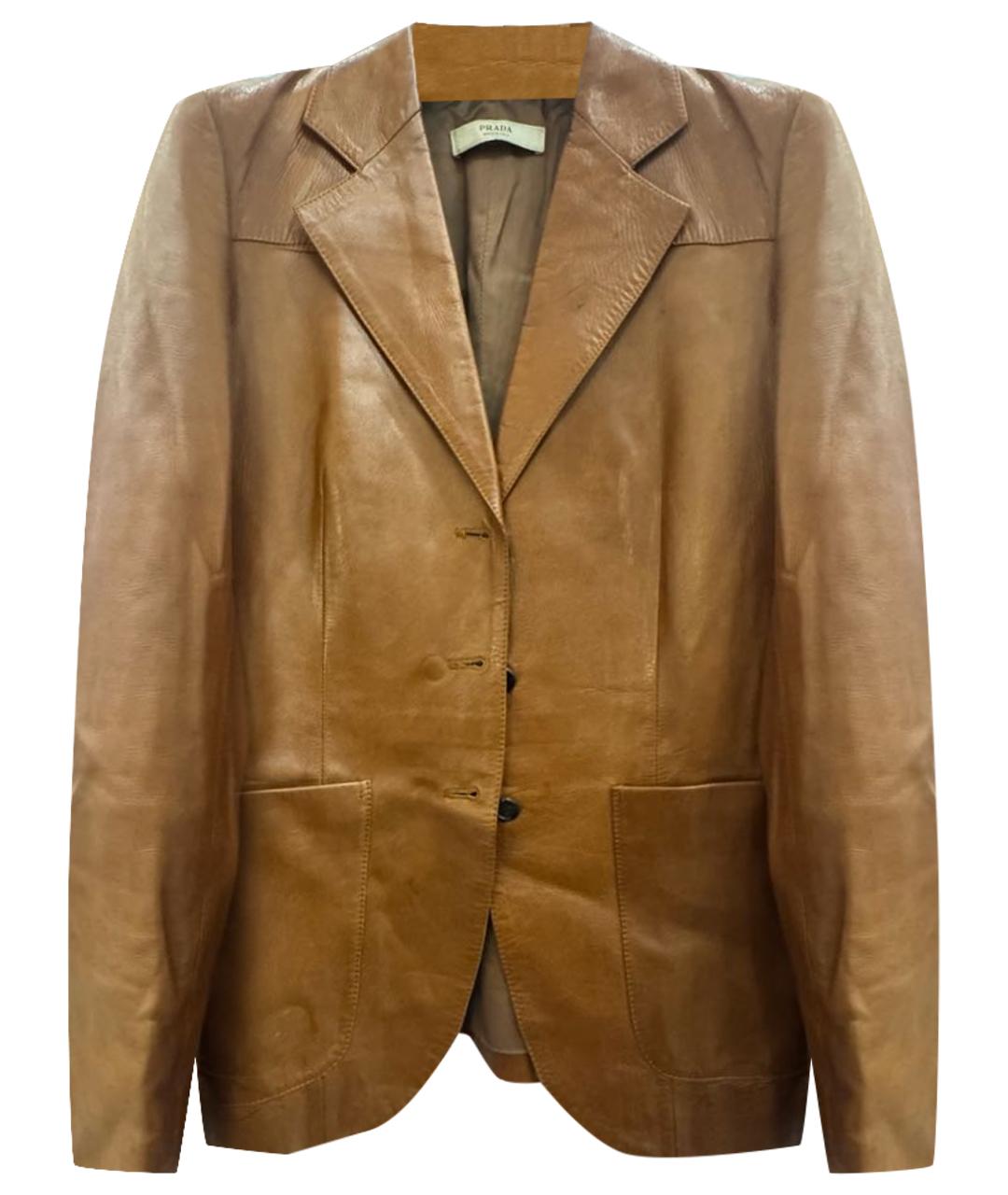PRADA Горчичный кожаный жакет/пиджак, фото 1