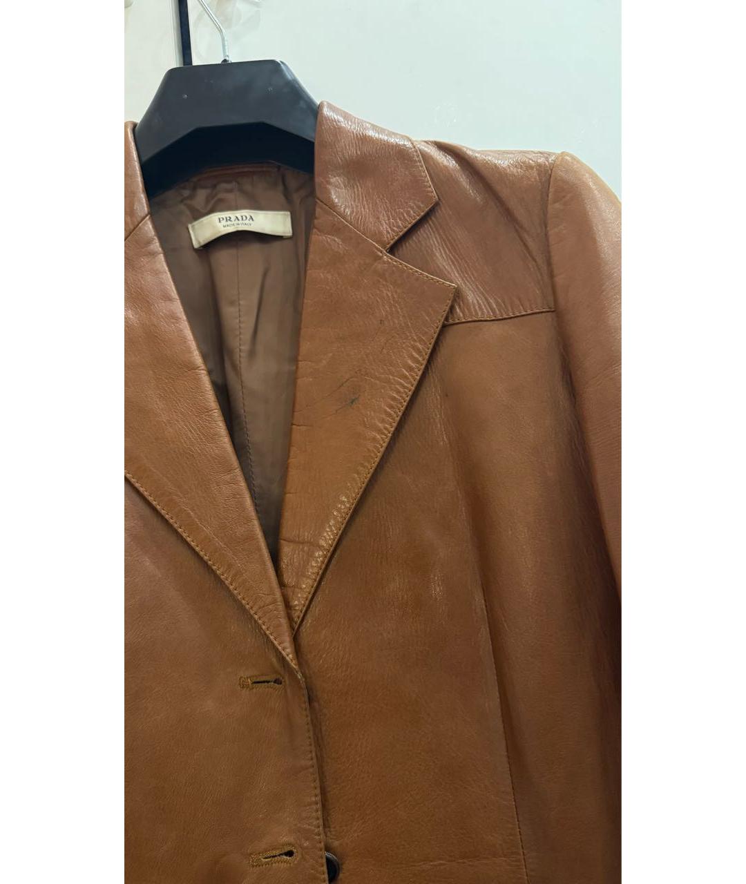PRADA Горчичный кожаный жакет/пиджак, фото 3