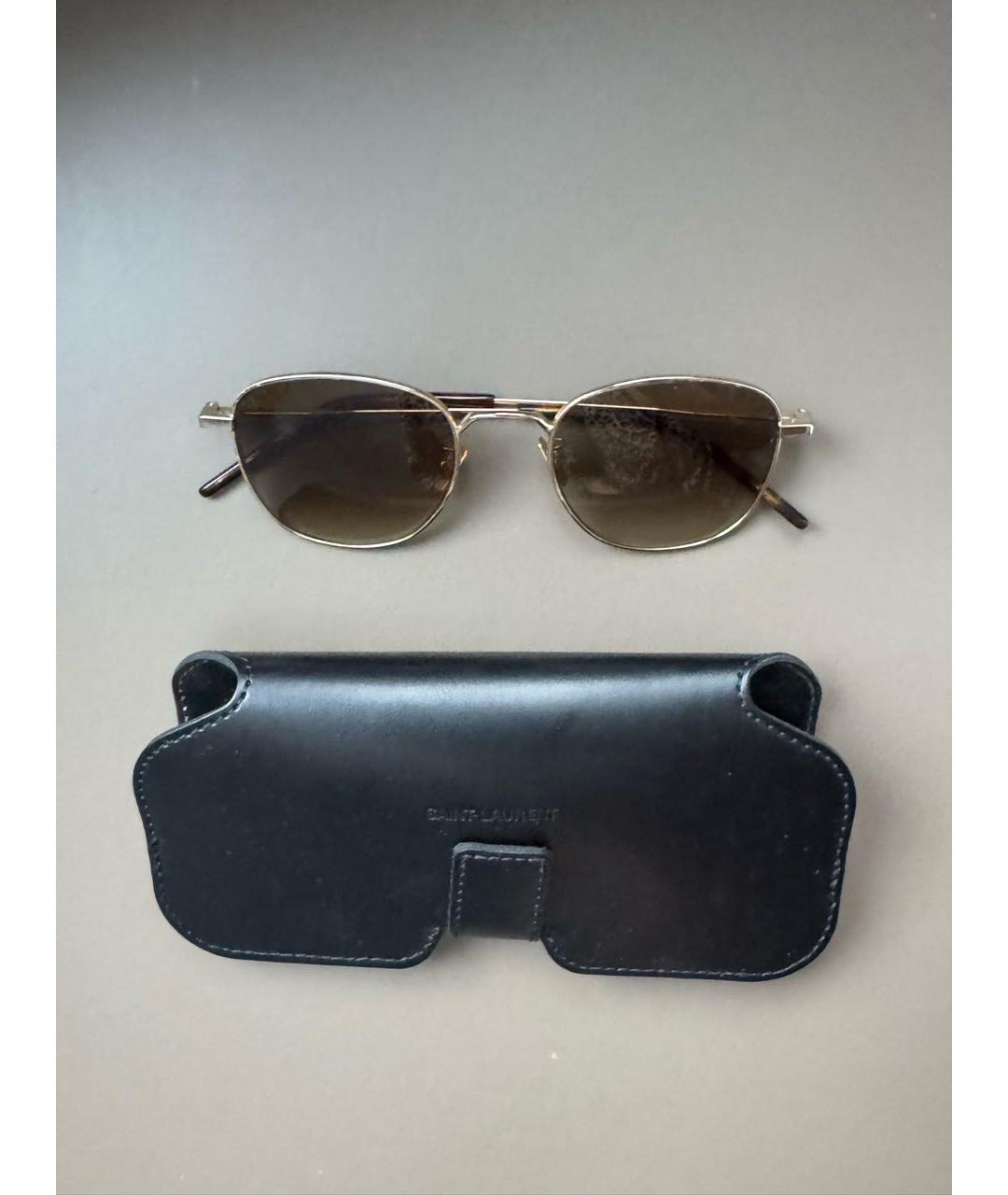 SAINT LAURENT Коричневые металлические солнцезащитные очки, фото 4