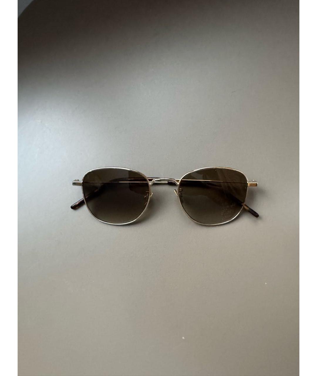 SAINT LAURENT Коричневые металлические солнцезащитные очки, фото 9