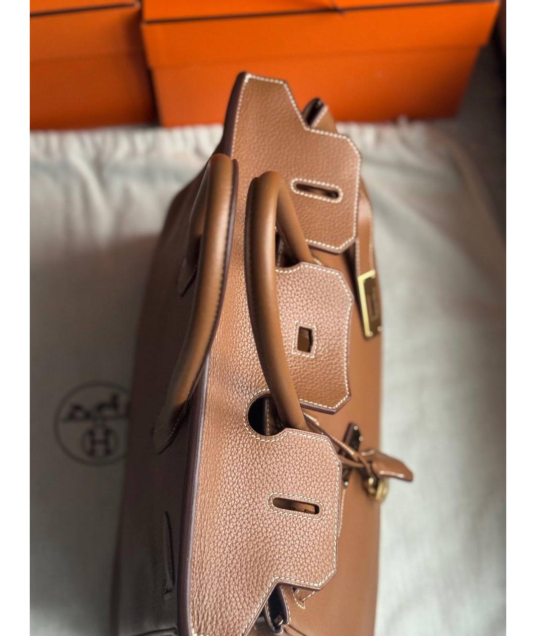 HERMES Коричневая кожаная сумка с короткими ручками, фото 8