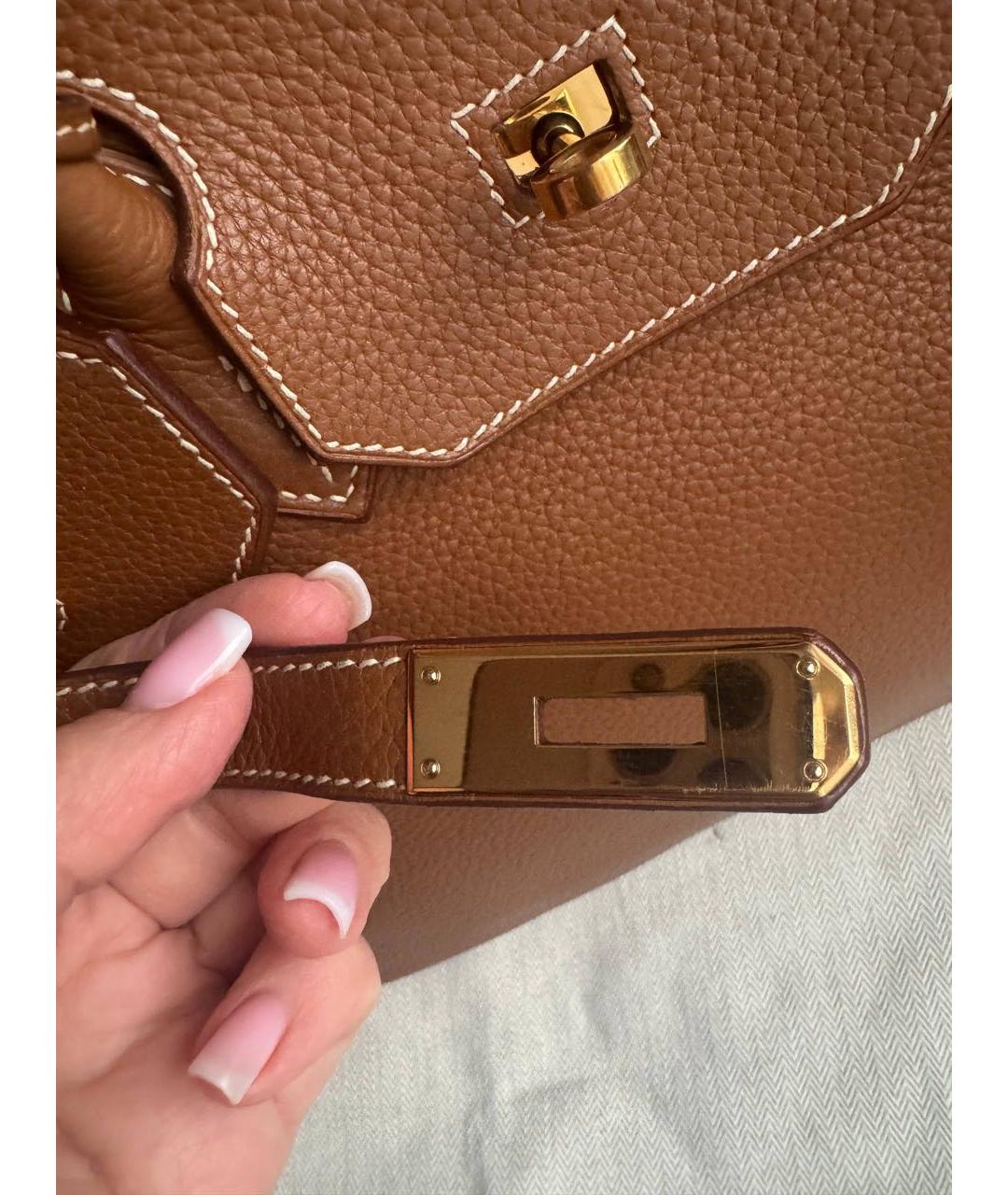 HERMES Коричневая кожаная сумка с короткими ручками, фото 5