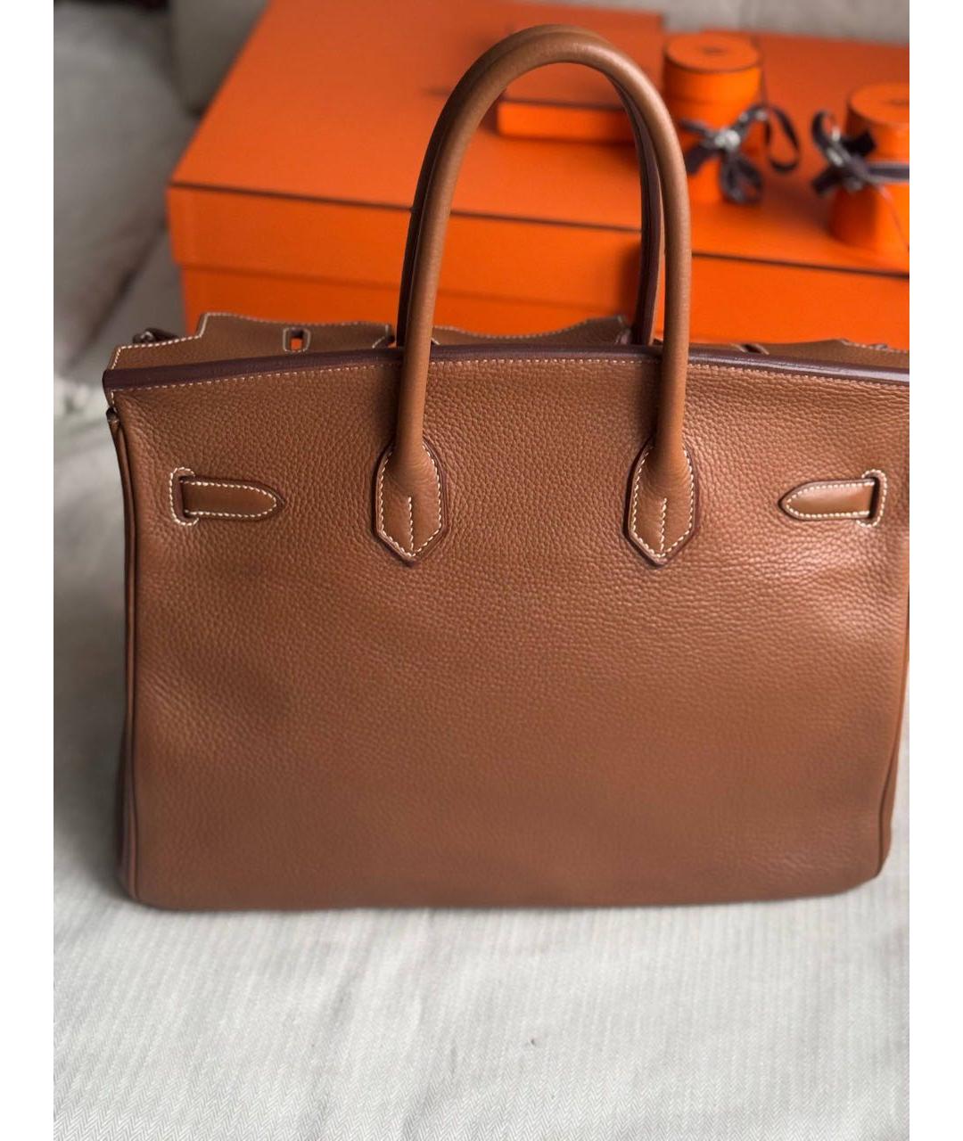 HERMES Коричневая кожаная сумка с короткими ручками, фото 3