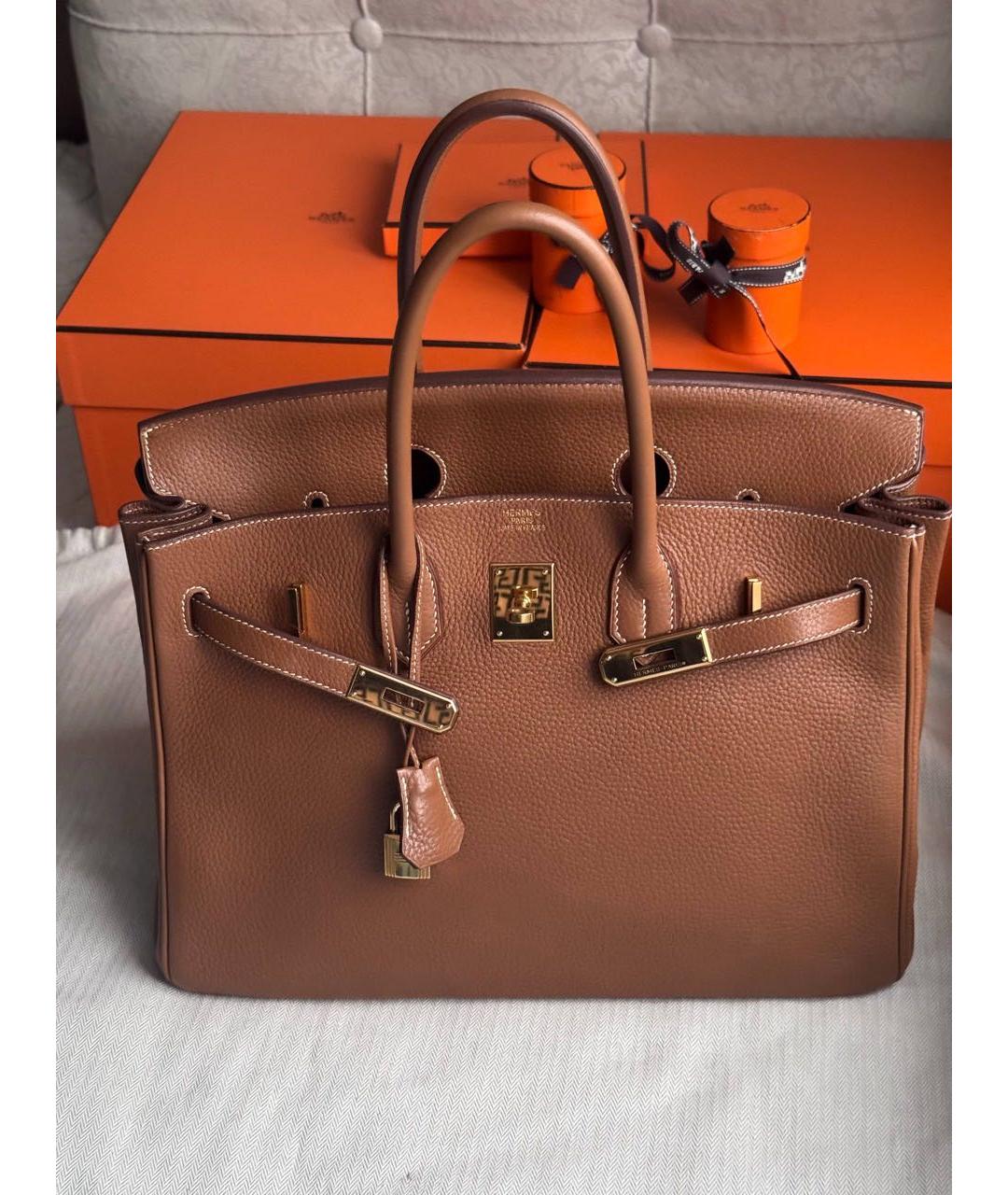 HERMES Коричневая кожаная сумка с короткими ручками, фото 9