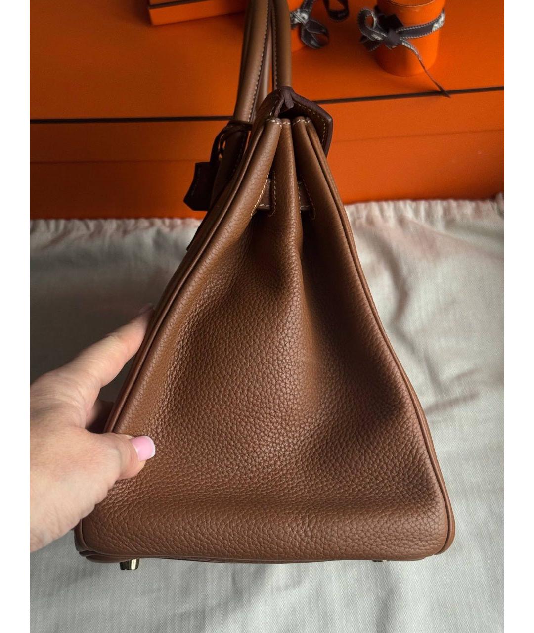 HERMES Коричневая кожаная сумка с короткими ручками, фото 2