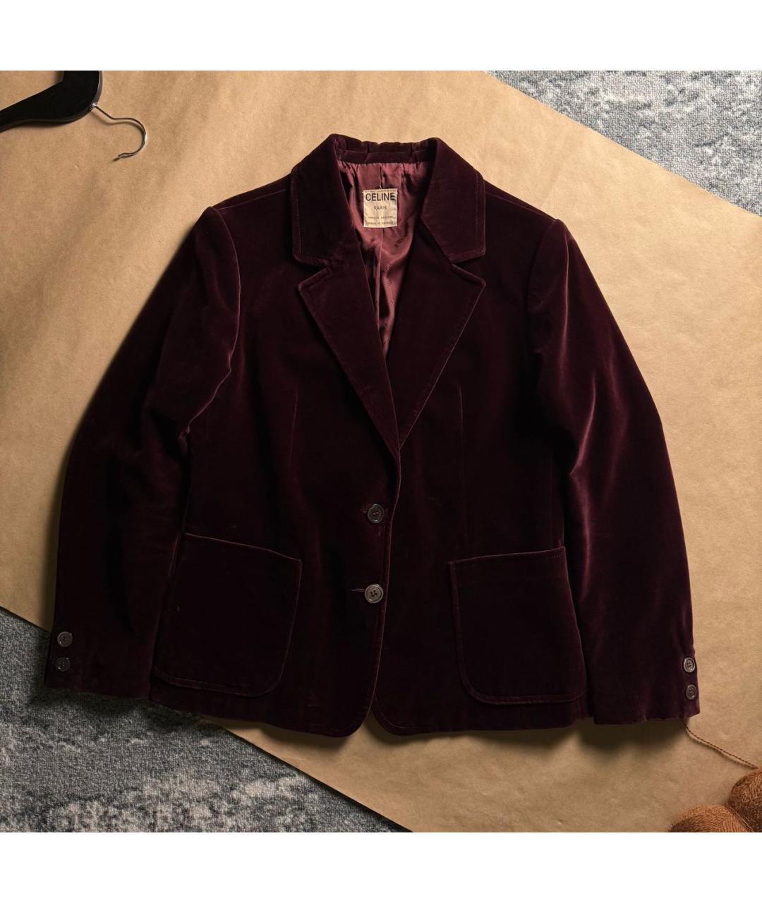 CELINE Бордовый бархатный жакет/пиджак, фото 9