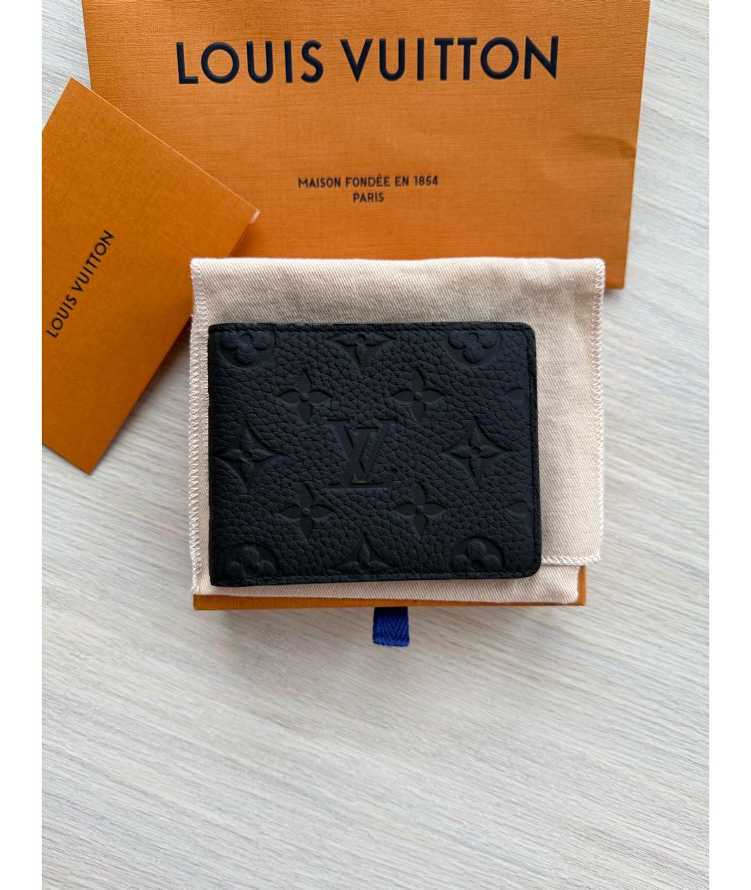 LOUIS VUITTON Черный кожаный кошелек, фото 8