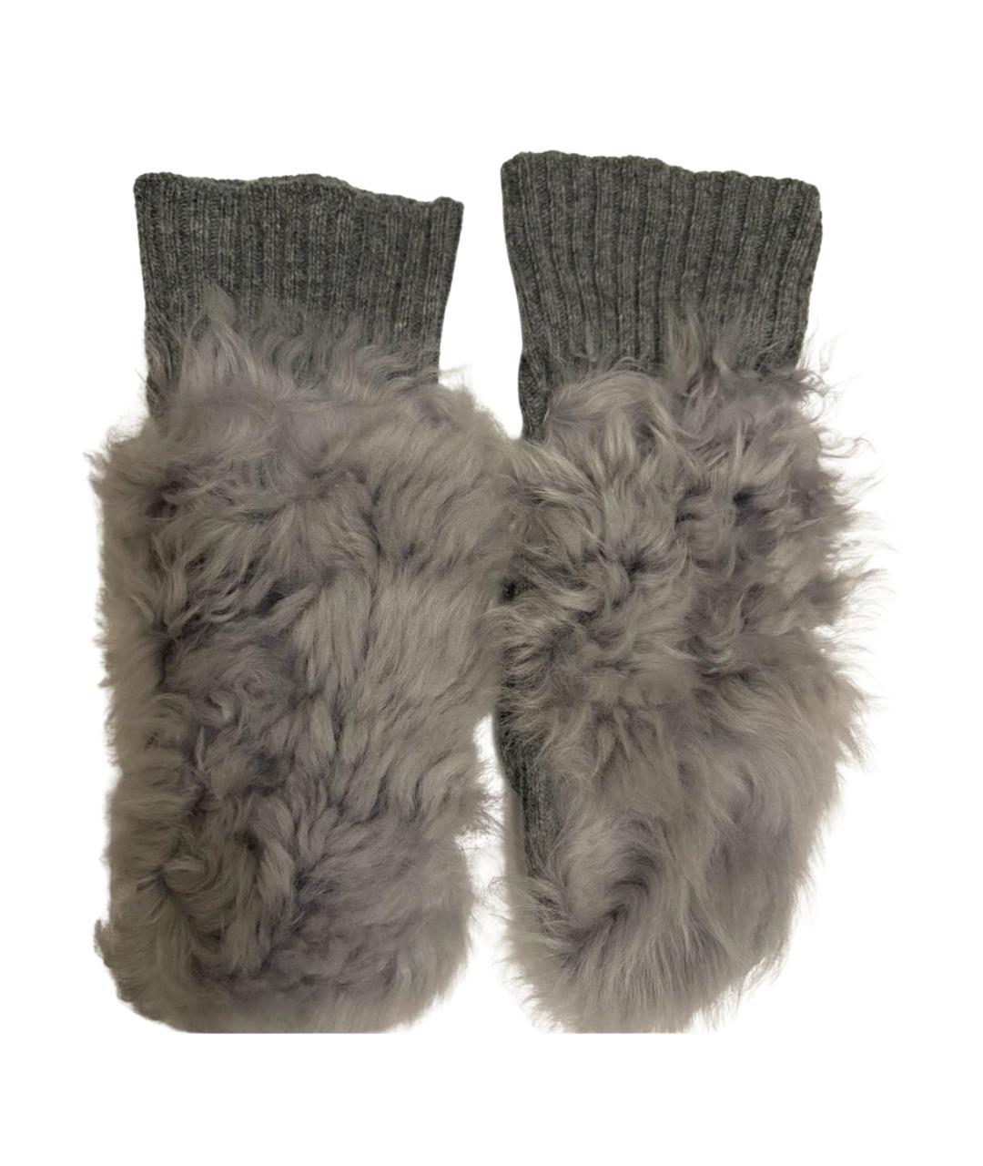 MIU MIU Серые шерстяные варежки, фото 1