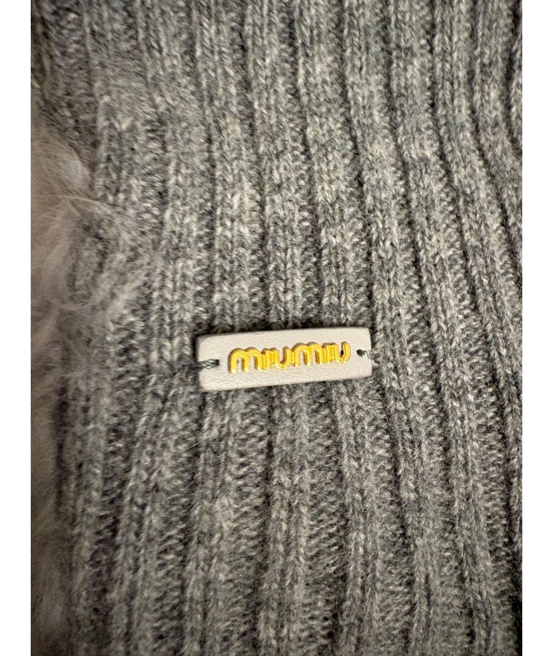 MIU MIU Серые шерстяные варежки, фото 3