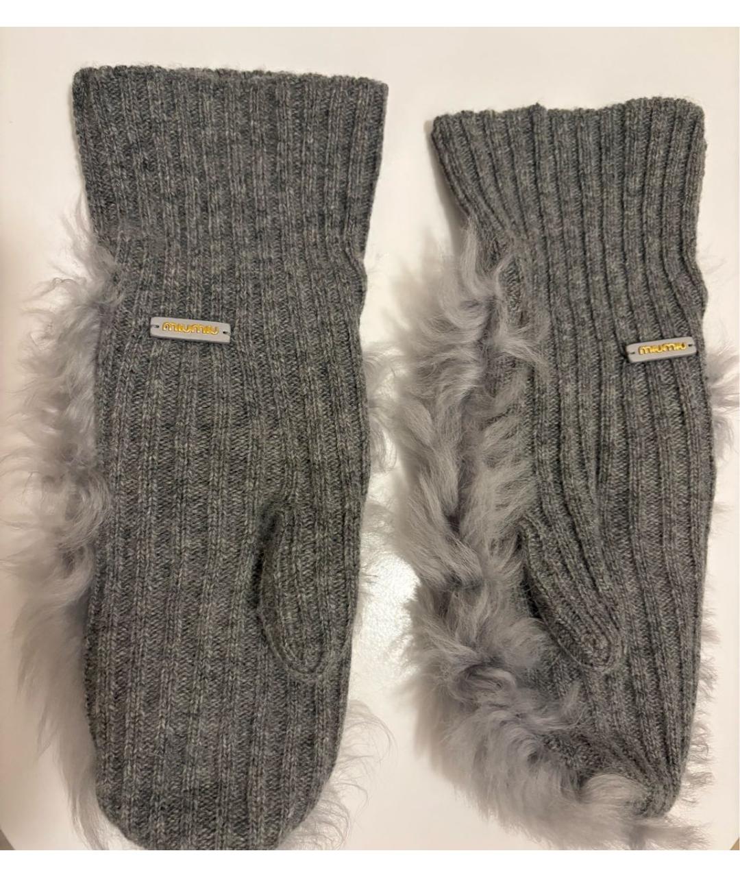 MIU MIU Серые шерстяные варежки, фото 2