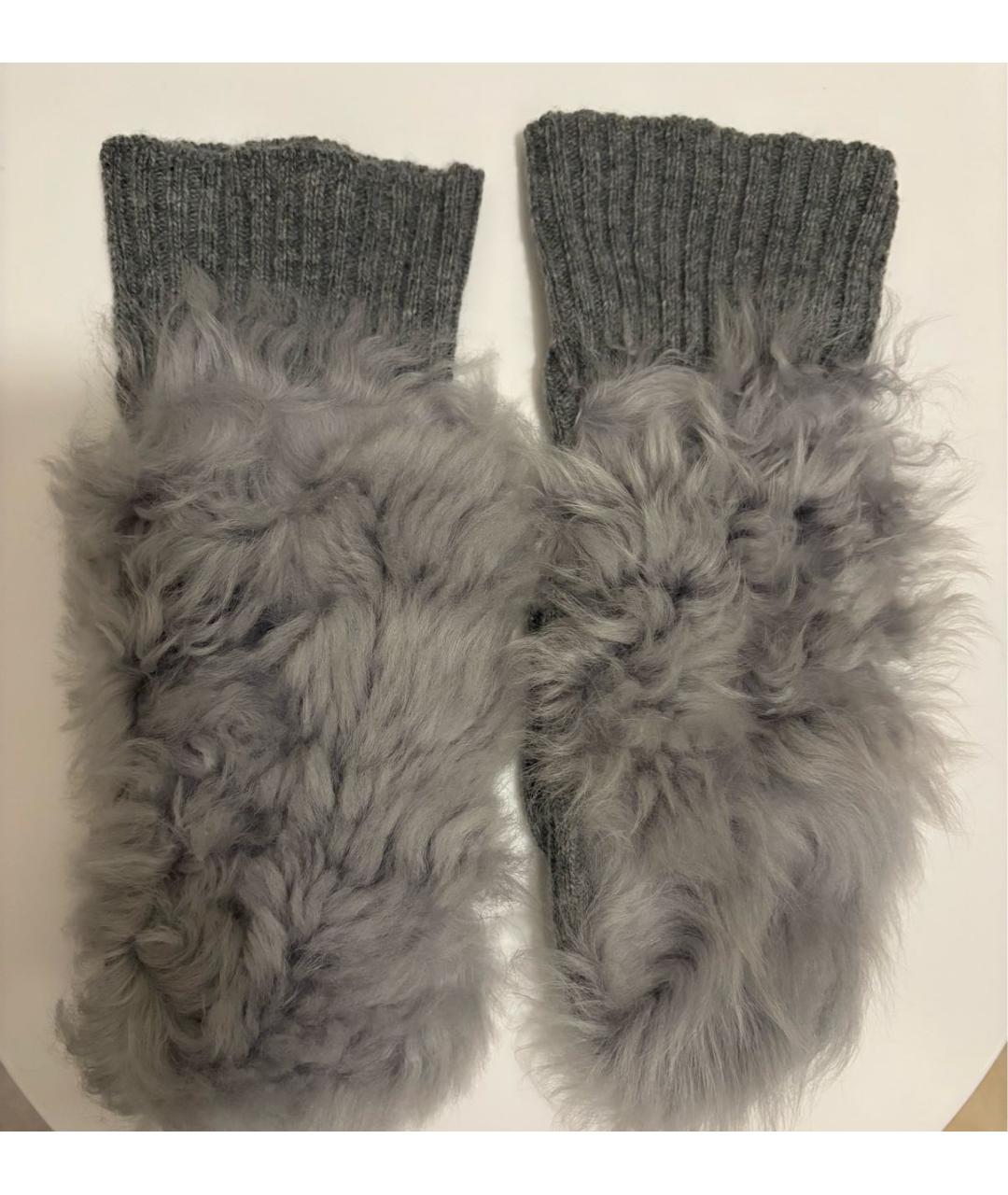 MIU MIU Серые шерстяные варежки, фото 4
