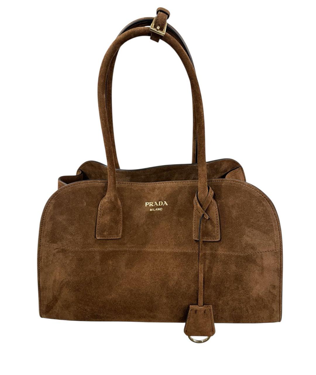 PRADA Коричневая замшевая сумка с короткими ручками, фото 7