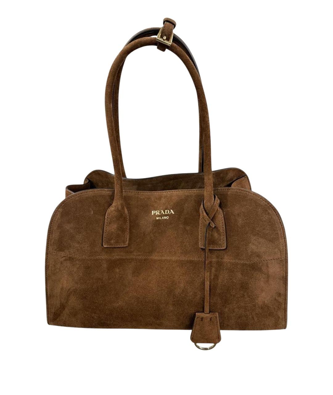 PRADA Коричневая замшевая сумка с короткими ручками, фото 1
