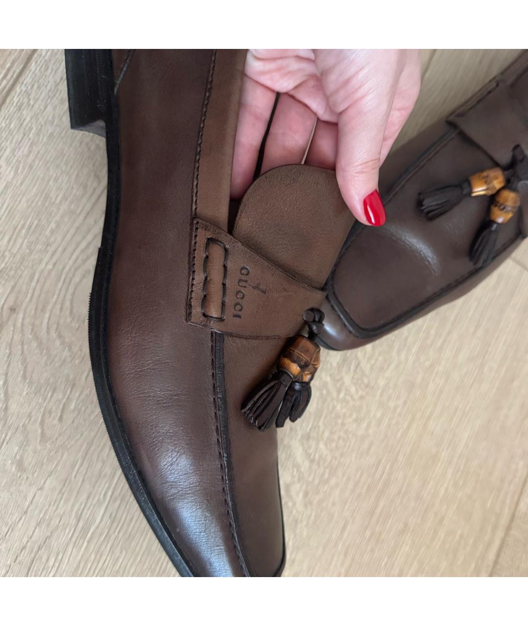 GUCCI Коричневые кожаные лоферы, фото 7