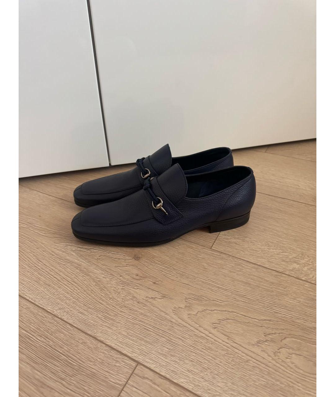 GUCCI Темно-синие кожаные лоферы, фото 3