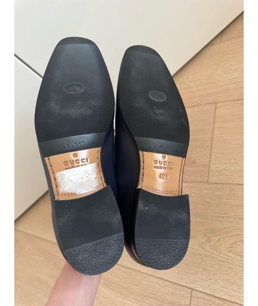 GUCCI Темно-синие кожаные лоферы, фото 5