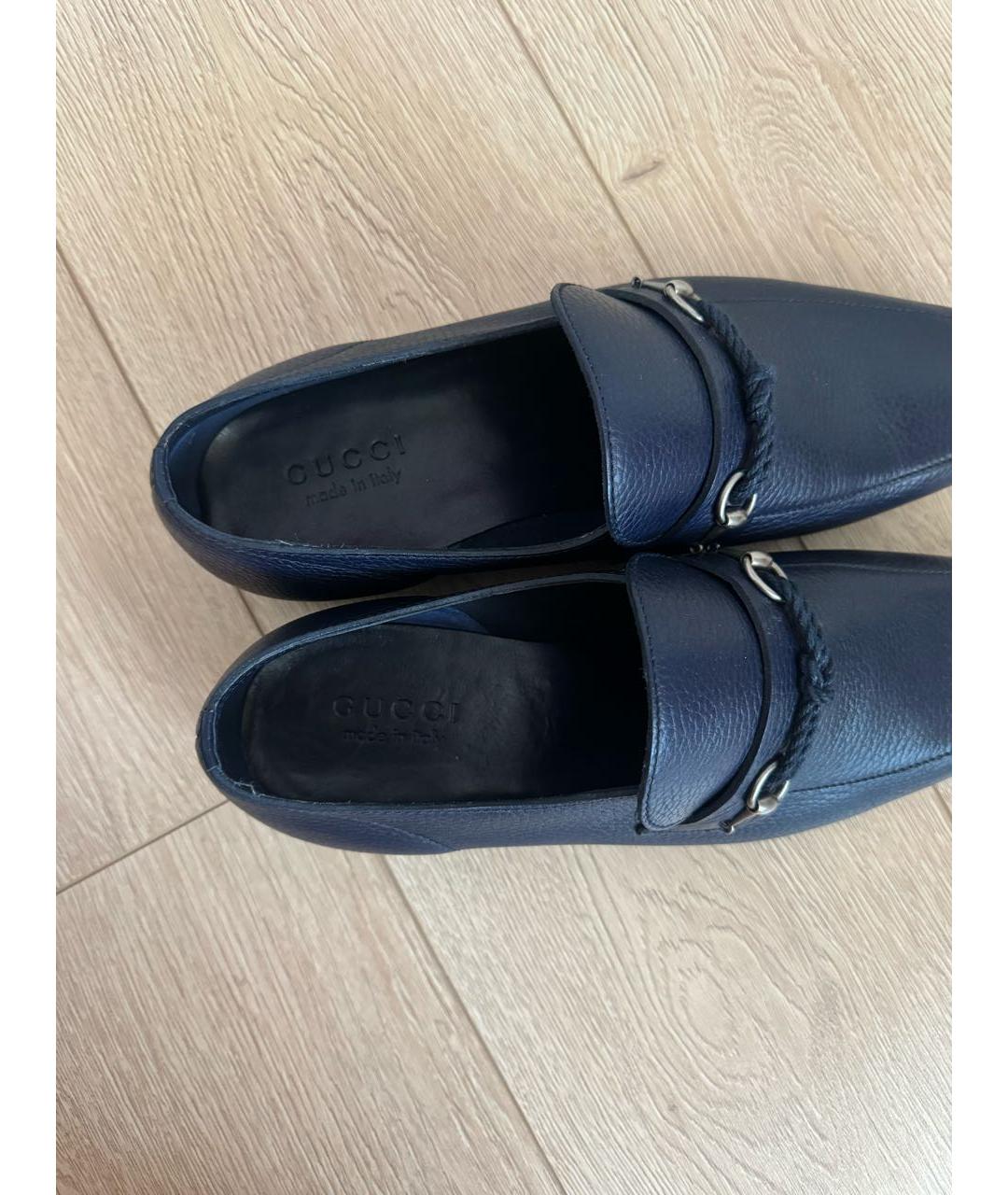 GUCCI Темно-синие кожаные лоферы, фото 6