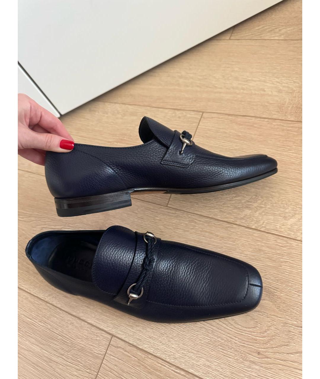 GUCCI Темно-синие кожаные лоферы, фото 8
