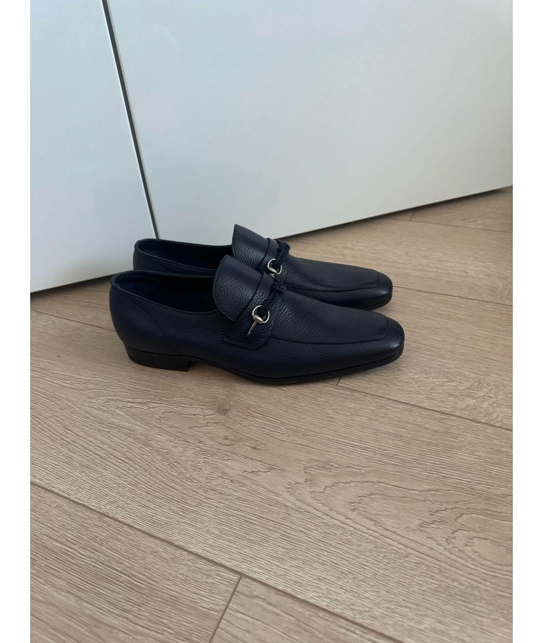 GUCCI Темно-синие кожаные лоферы, фото 9